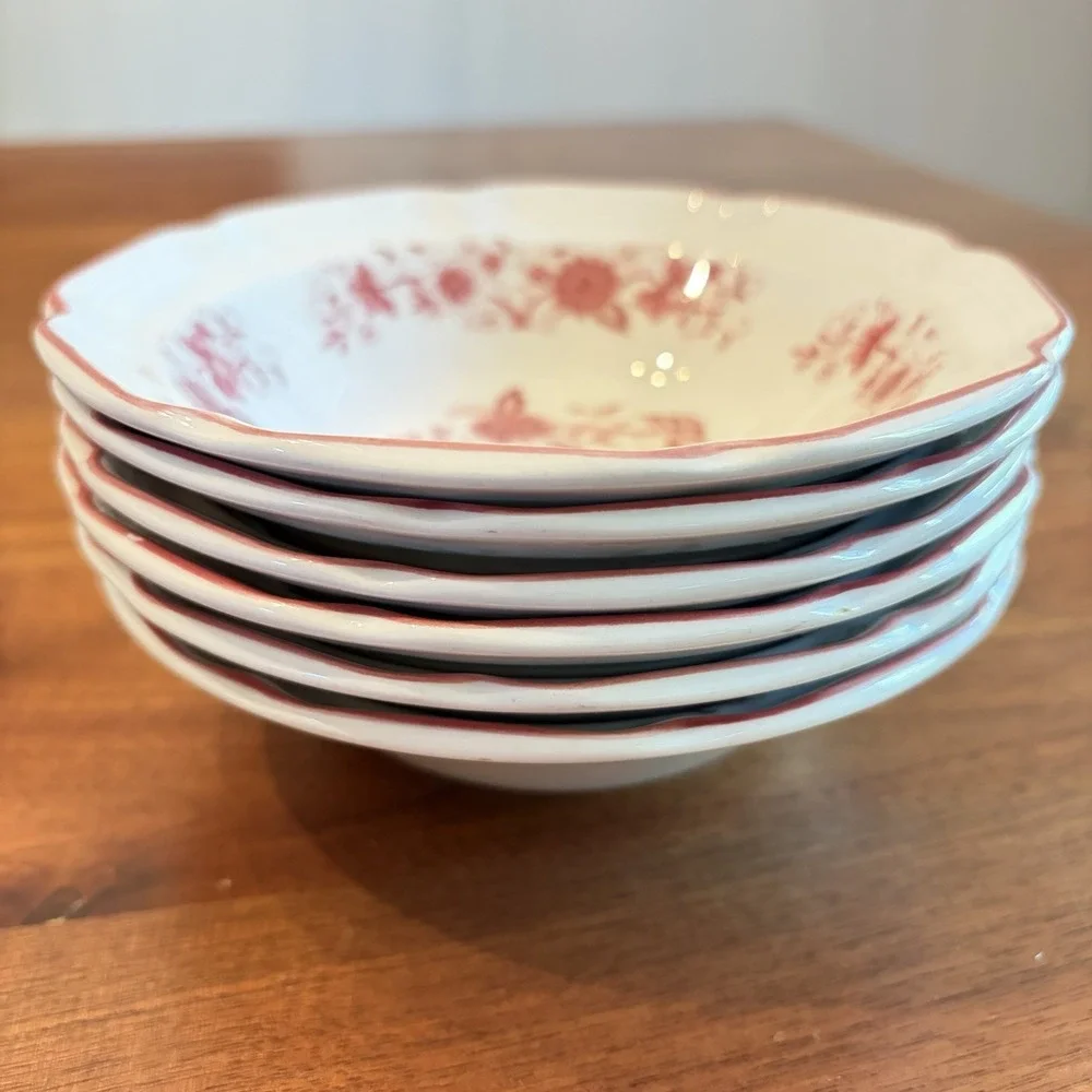 Korea Cereal Bowl Pink Floral Scalloped Edge 7 1/4